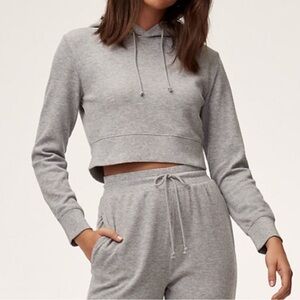 Sunday Best Aritzia Gray Cropped Thermal Waffle Knit Hoodie Size Large Like New